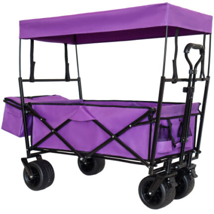 480Lbs Heavy-Duty Purple Collapsible Wagon with Canopy: 7" All-Terrain Wheels, Lightweight & Foldable - Ideal for Camping, Shopping, Sports & Gardening