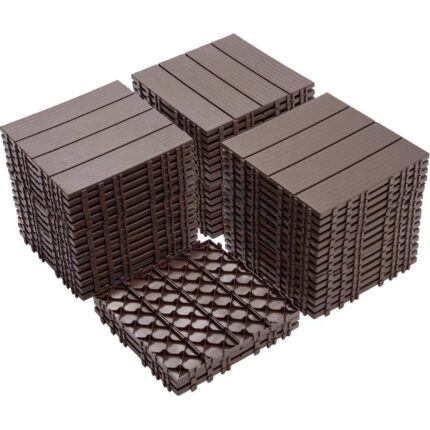 44-Pack Plastic Interlocking Deck Tiles - 12"x12" Outdoor Waterproof Flooring (Light Coffee, Durable All-Weather Decking for Patio/Garden/Poolside) – Easy Install, No Tools Required