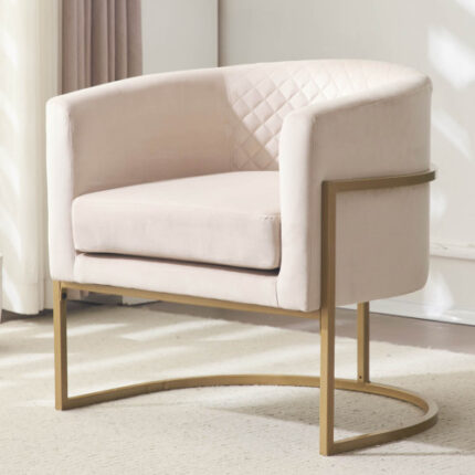 Velvet Upholstered Chair with Gold Metal Bracket - Medieval-Style Living Room/OFFice/Tea Room Lounge Chair, Curved Backrest for Modern Elegance
