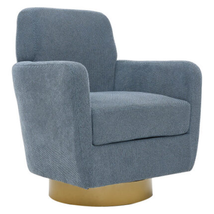 360° Rotating Sofa Armchair with Cotton Linen Fabric - Ergonomic Blue Living Room & Bedroom Chair, Skin-Friendly Upholstery for Indoor Use