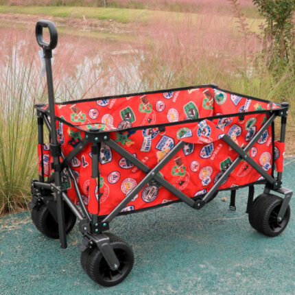 Red Heavy-Duty Utility Cart: Custom Color, Foldable Design for Camping, Picnic, Beach & Garden Work
