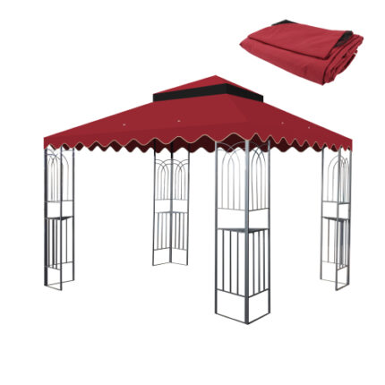 Vibrant Red 10x10 Ft Double - Tiered Patio Gazebo Replacement Canopy with Wavy Border - Exclusive Roof Top Cover (Frame Excluded)