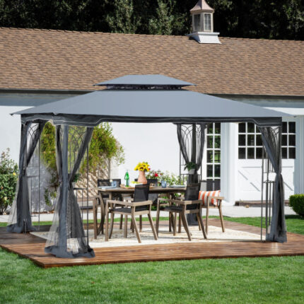 Gray 13x10 ft Patio Gazebo Canopy Tent | Ventilated Double Roof Design | Removable Mesh Screens for Bug-Free Outdoor Living | Perfect for Backyard Gatherings