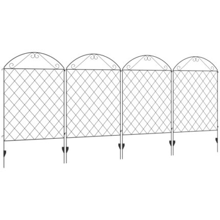 Outsunny 4-Pack Rust-Resistant Steel Garden Fence Panels with Curved Vines - 11.4' L x 43" H, Ideal Animal Barrier & Decorative Flower Edging