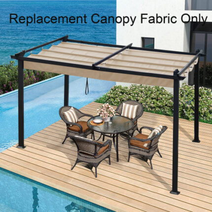 Durable 10x10 Ft Retractable Pergola Canopy in Khaki - Ideal Replacement for Patio Sunshelter, Effortless Outdoor Shade