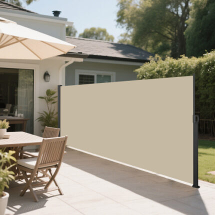 Beige Retractable Privacy Screen Awning (118" x 71") - UV & Water Resistant, Ideal for Garden, Balcony & Courtyard - Dark Grey Finish