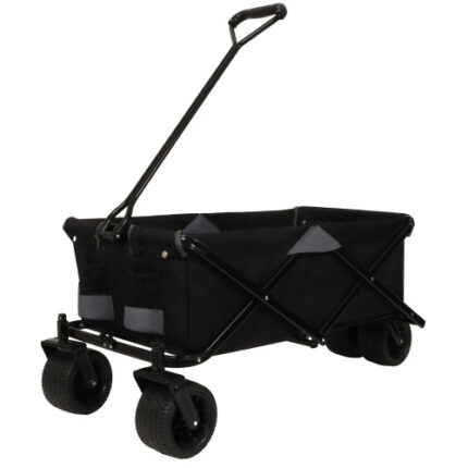 360° Rotating Rear Wheel Heavy-Duty Folding Wagon: All-Terrain Dual-Color (Black & Gray) Garden Cart for Camping, Beach & Outdoor