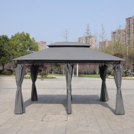13' x 10' Grey Outdoor Patio Gazebo Canopy Tent - Double - Ventilated Roof, Detachable All - Sides Mosquito Netting | Ideal for Lawn, Garden, Backyard & Deck