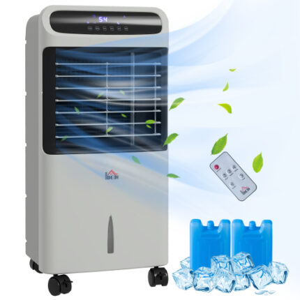 3 - in - 1 Cooling Powerhouse：HOMCOM 32" Gray Evaporative Air Cooler, 3.2 Gal Water Reservoir, 60° Oscillation, Ice - Cooling Fan & Humidifier | 3 Modes, 3 Speeds, 12H Timer & Remote