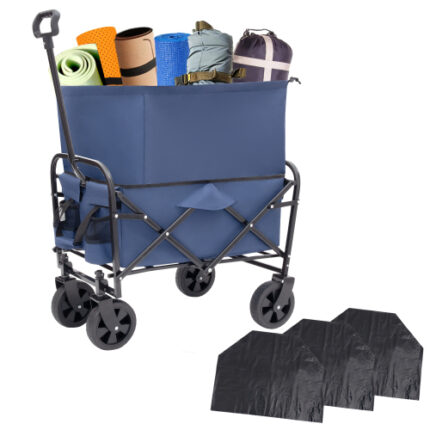 Dark Blue Minimeetall Collapsible Utility Wagon - 3-Piece Plastic Liner Set, Multi-Purpose for Shopping, Beach & Camping