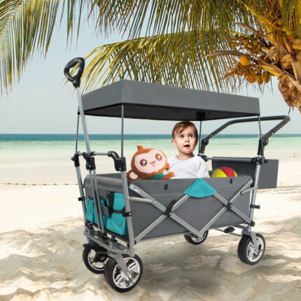 Push & Pull Folding Utility Wagon with Removable Canopy - Ideal for Outdoor & Shopping