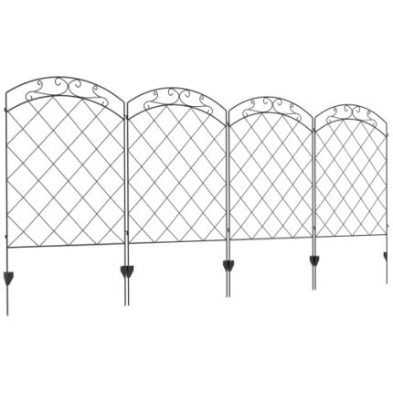 Outsunny 4-Pack Rust-Resistant Steel Garden Fence Panels - 11.4' L x 43" H with Arched Vines Design, Ideal Animal Barrier & Decorative Flower Edging