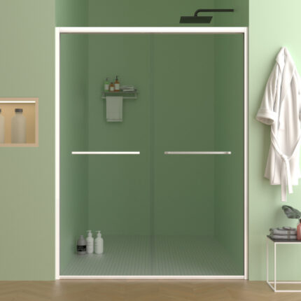 Aluminum Frame Double Sliding Shower Door, 56-60" W x 70" H, 5/16" (8mm) Premium Clear Tempered Glass, Chrome Hardware, Modern Bypass Bathroom Shower Enclosure
