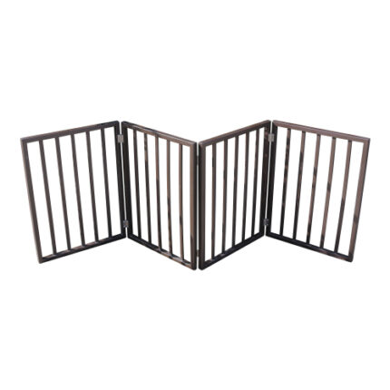 Freestanding Arc Wooden Dog Gate | Foldable Pet Gate for Doorways & Stairs | Brown Solid Wood Safety Barrier with Elegant Curve Design