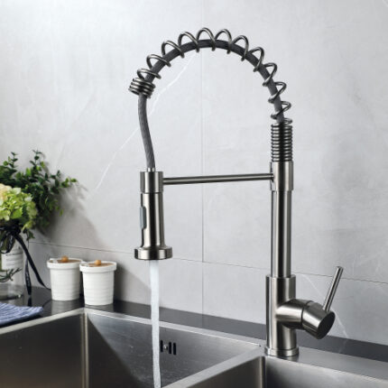 Single Handle Pull-Down Sprayer Kitchen Sink Faucet – Brushed Nickel Finish, Solid Brass Construction
