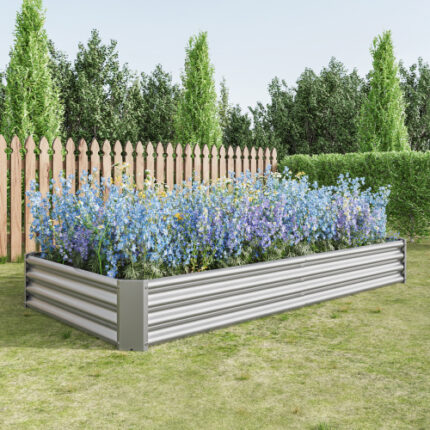 7.6x3.7x0.98ft Silver Metal Raised Garden Bed Kit - Large Rectangle Planter for Flowers, Vegetables & Herbs - Outdoor Gardening Solution