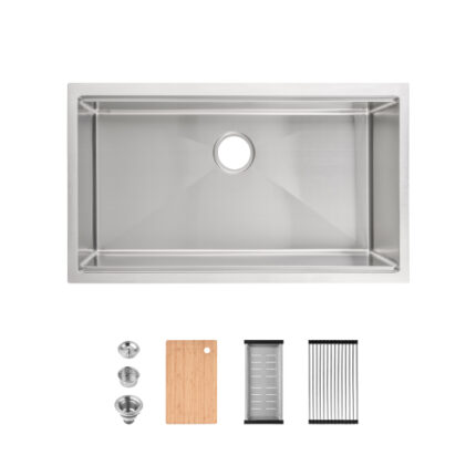 33"x19" Undermount Single Bowl Stainless Steel Kitchen Sink (Dark Gray) - Handcrafted with Cutting Board & Colander Included