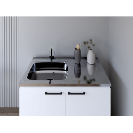 Burwood White Utility Sink Cabinet with Particle Board Construction – Perfect for Kitchen Use